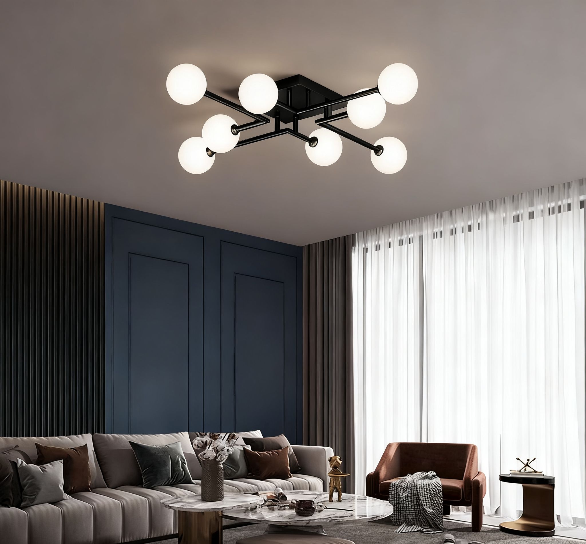 LUSTRA-CU-ABAJUR-SUFRAGERIE-MARE-2.jpg Lustra 8 becuri DN05-8 BK - imagine 1